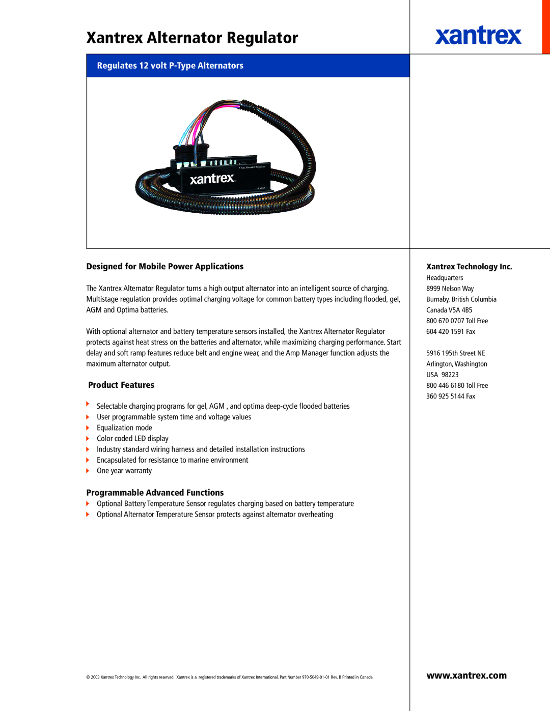 Xantrex Technology 84-2009-01 installation instructions Designed for Mobile Power Applications, Product Features 