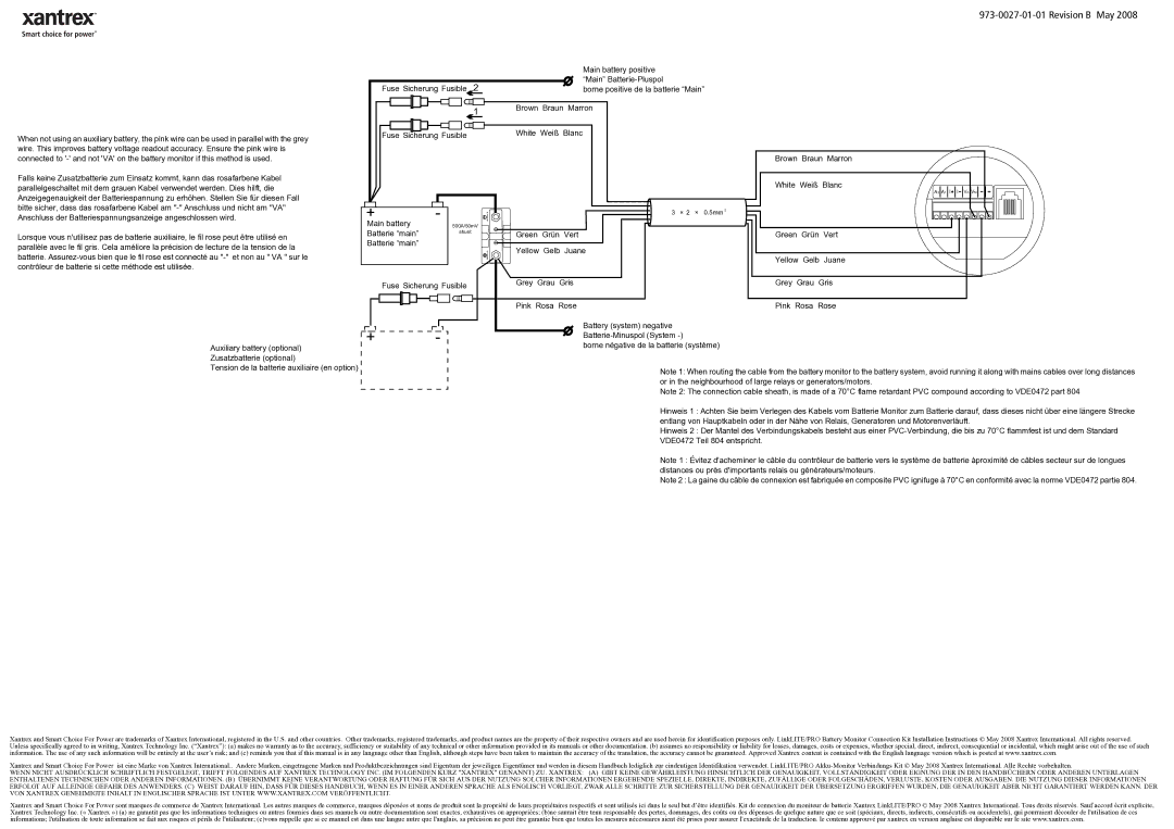 Xantrex Technology 973-0027-01-01 installation instructions Brown Braun Marron Fuse Sicherung Fusible White Weiß Blanc 