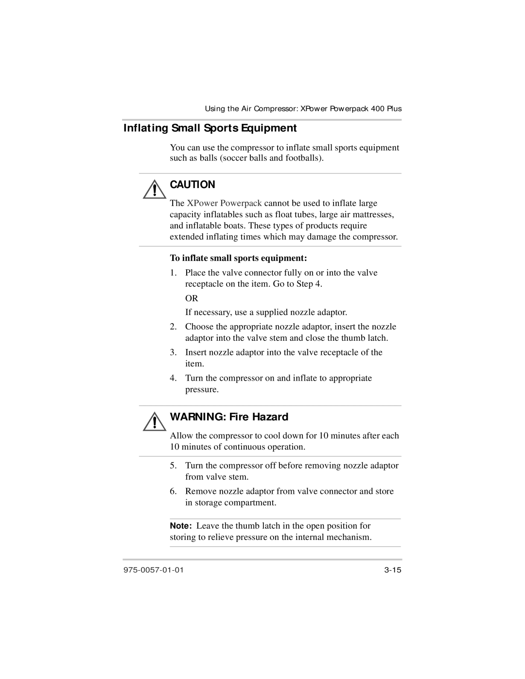 Xantrex Technology 975-0057-01-01 warranty Inflating Small Sports Equipment, To inflate small sports equipment 