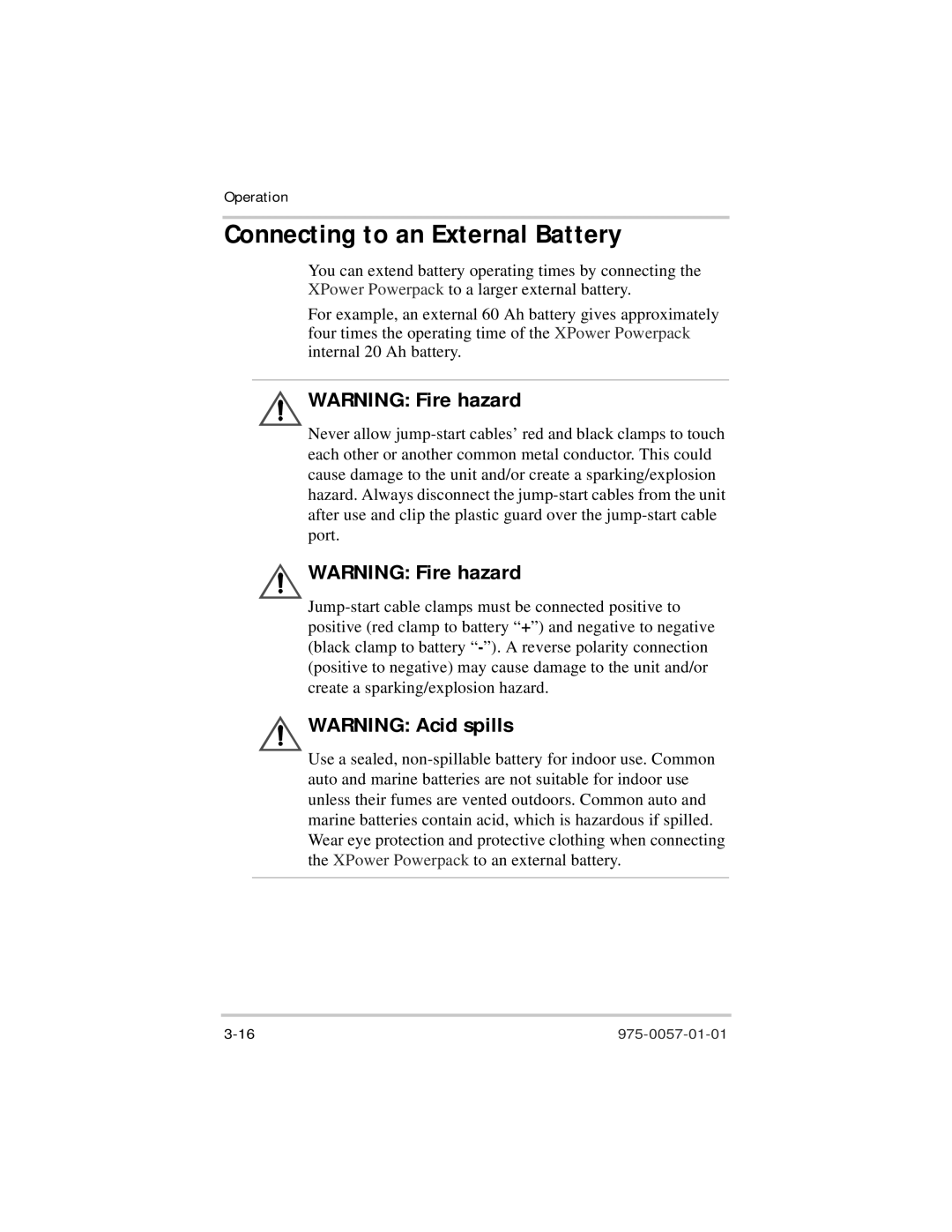 Xantrex Technology 975-0057-01-01 warranty Connecting to an External Battery 