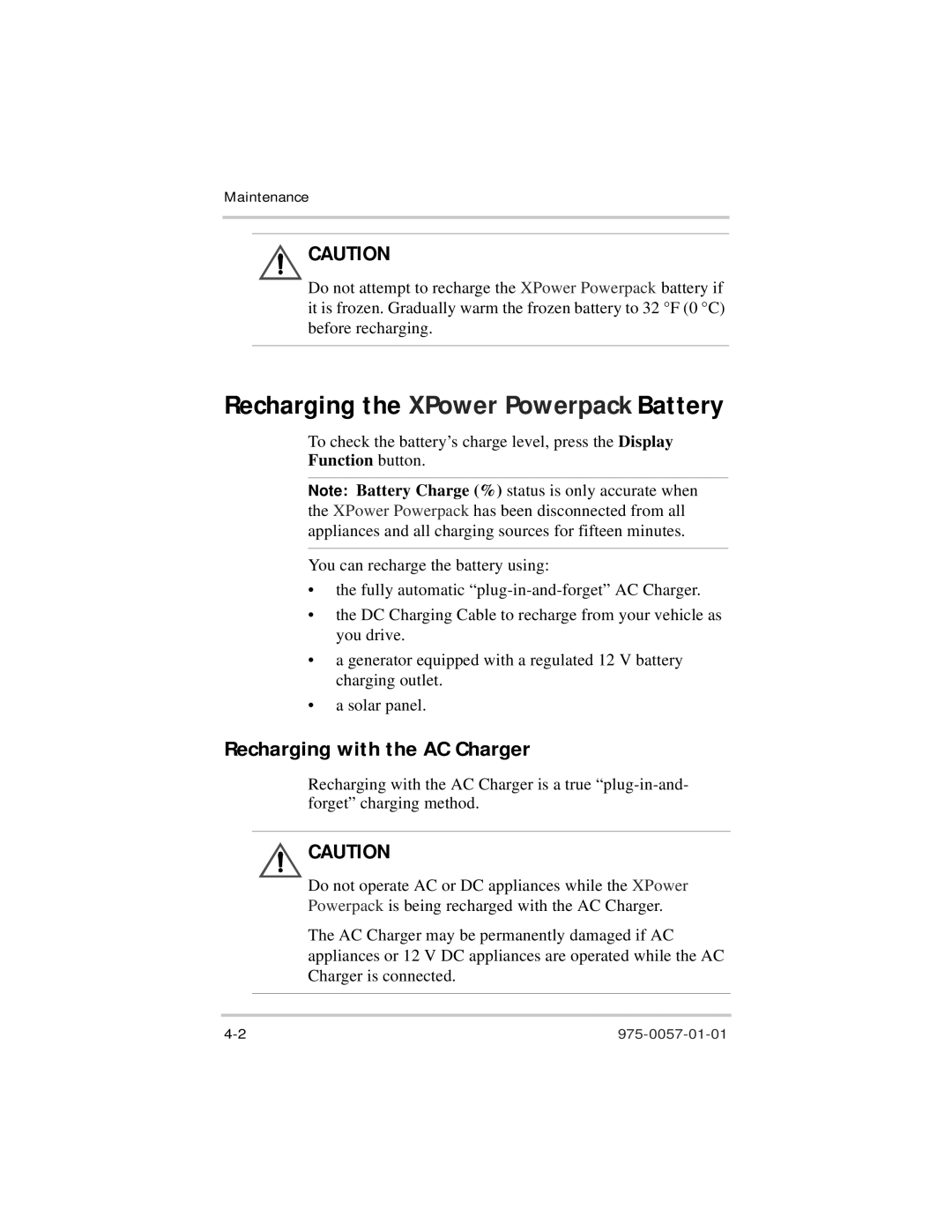 Xantrex Technology 975-0057-01-01 warranty Recharging with the AC Charger, Function button 