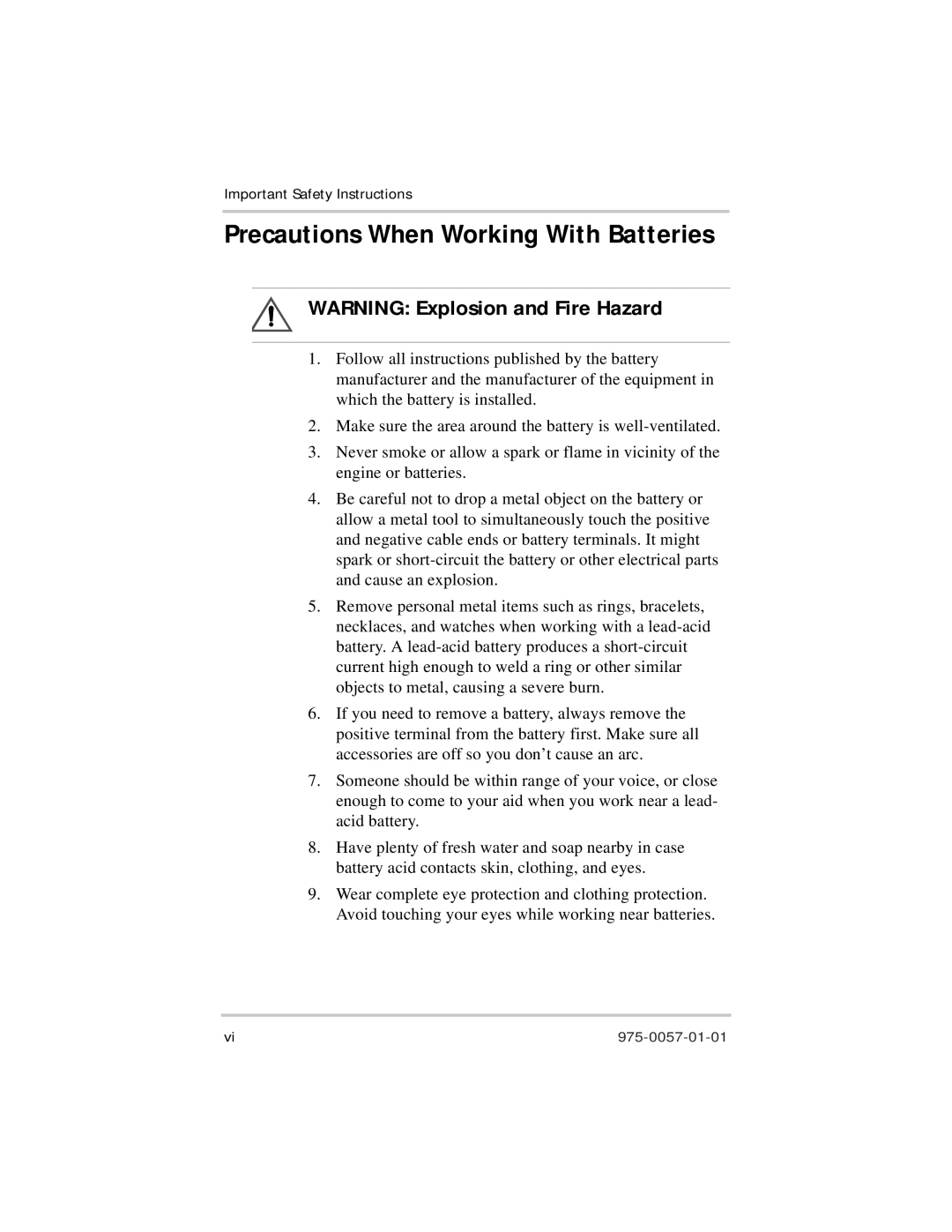 Xantrex Technology 975-0057-01-01 warranty Precautions When Working With Batteries 