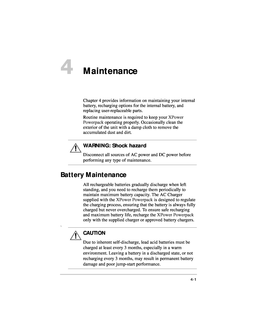 Xantrex Technology 975-0057-01-01 warranty Battery Maintenance, WARNING Shock hazard 