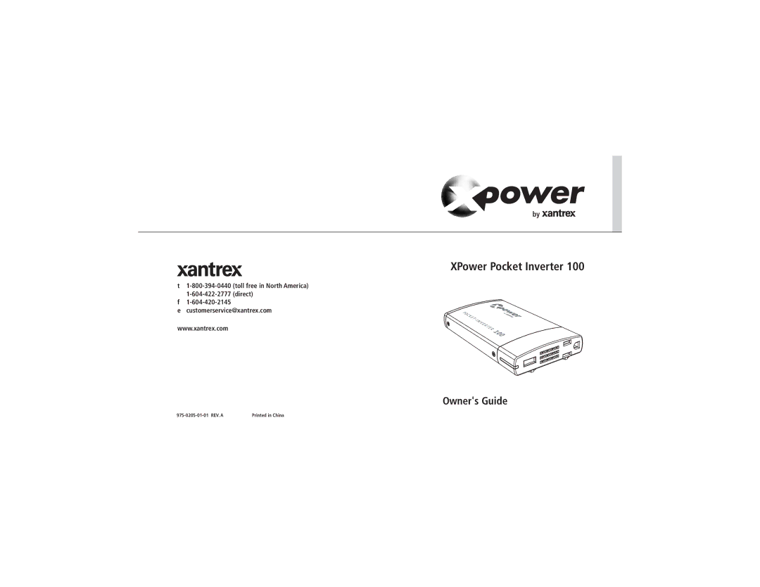 Xantrex Technology 975-0205-01-01 manual XPower Pocket Inverter 