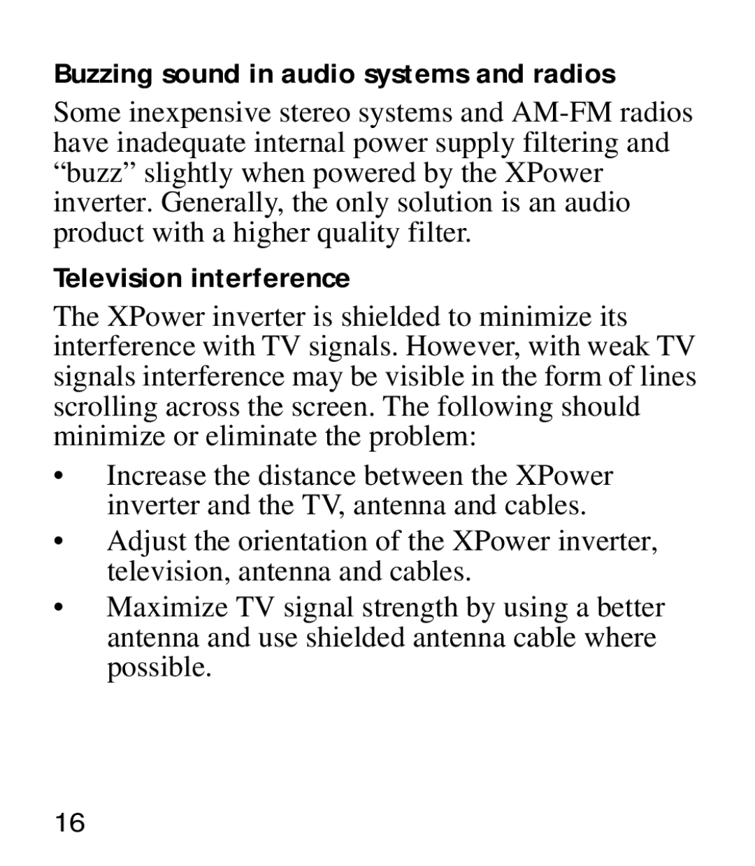 Xantrex Technology 975-0205-01-01 manual Buzzing sound in audio systems and radios 