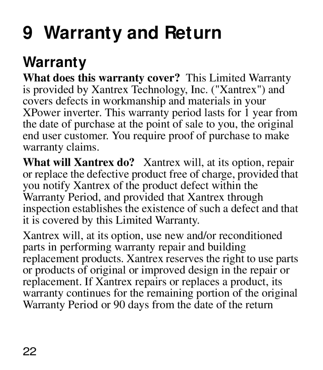 Xantrex Technology 975-0205-01-01 manual Warranty and Return 