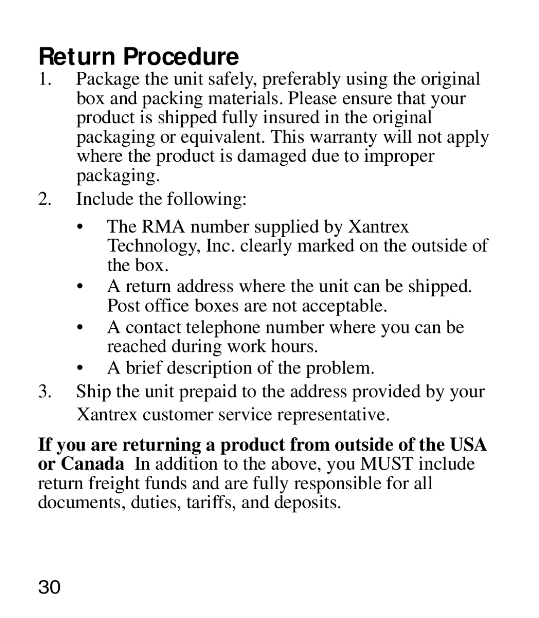 Xantrex Technology 975-0205-01-01 manual Return Procedure 