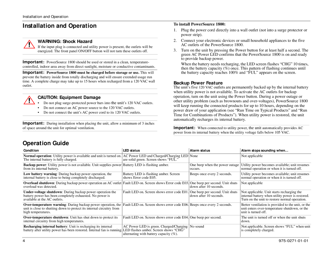 Xantrex Technology 975-0271-01-01 1 Installation and Operation, Operation Guide, Backup Power Feature 