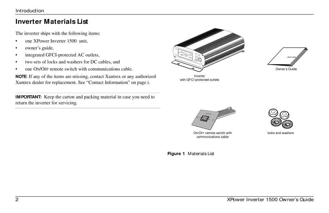 Xantrex Technology 975-0558-01-01 i manual Inverter Materials List 