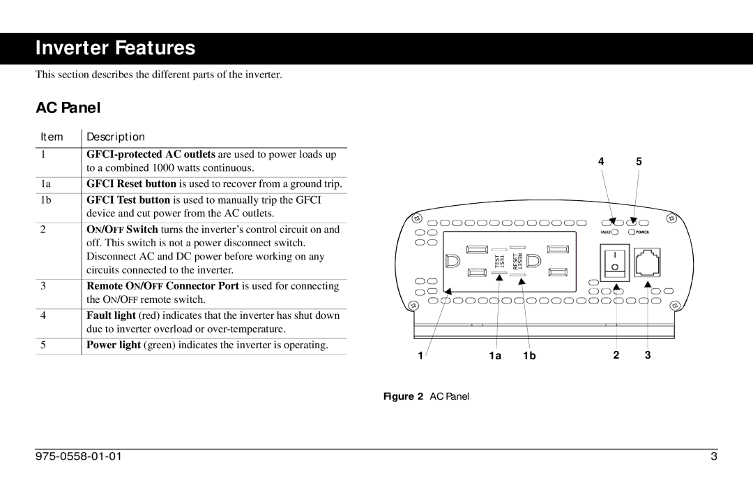 Xantrex Technology 975-0558-01-01 i manual Inverter Features, AC Panel 