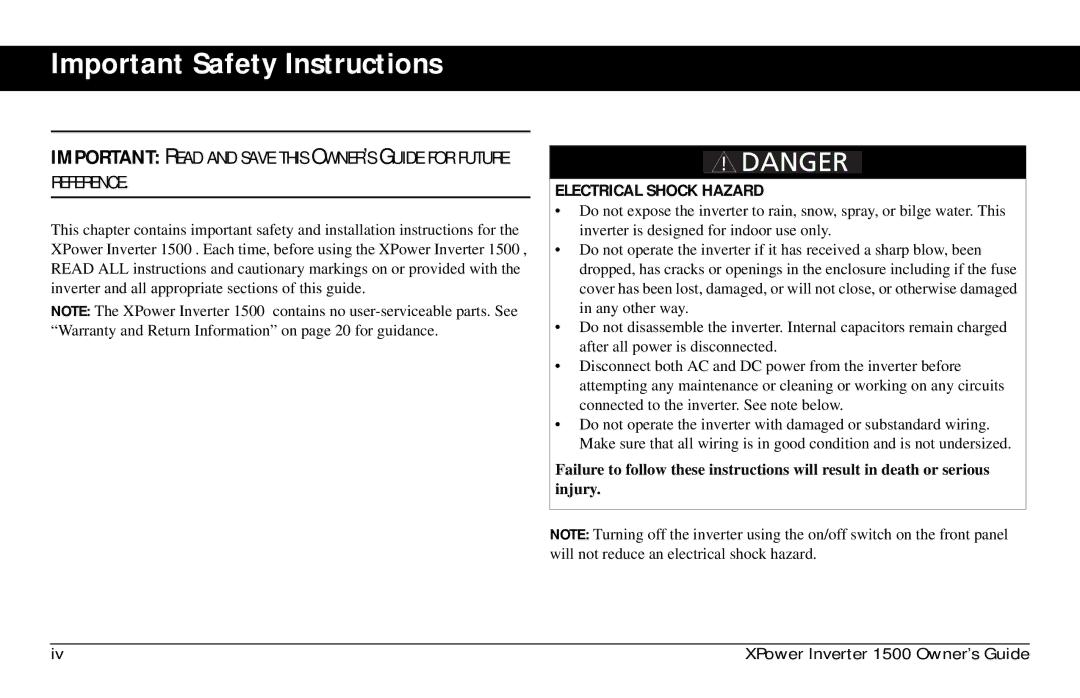 Xantrex Technology 975-0558-01-01 i manual Important Safety Instructions, Reference 