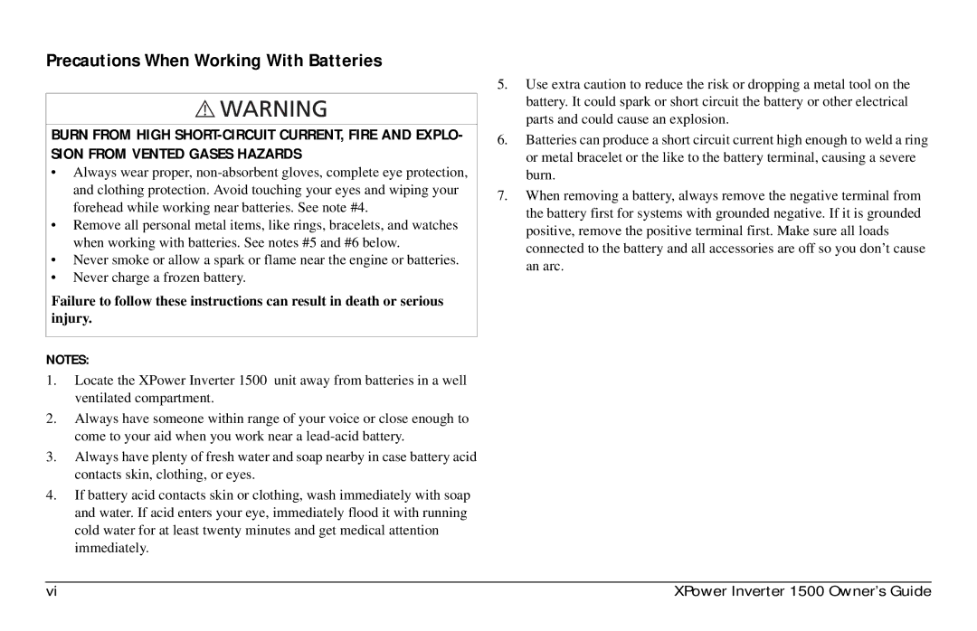 Xantrex Technology 975-0558-01-01 i manual Precautions When Working With Batteries 