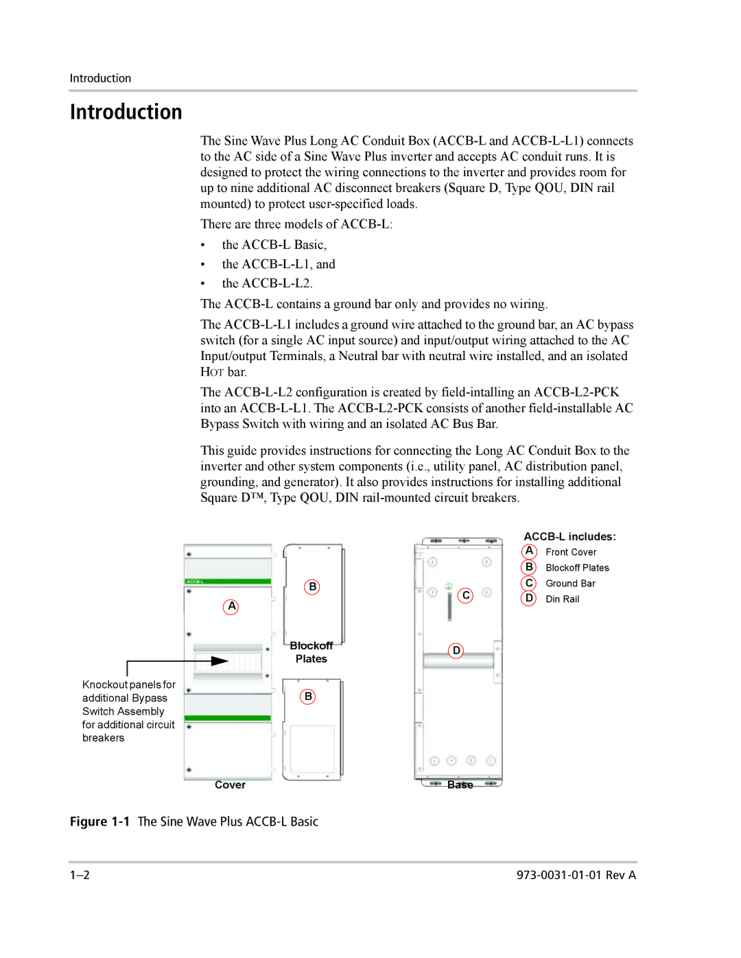 Xantrex Technology ACCB-L-L1 manual Introduction, 1The Sine Wave Plus ACCB-L Basic 