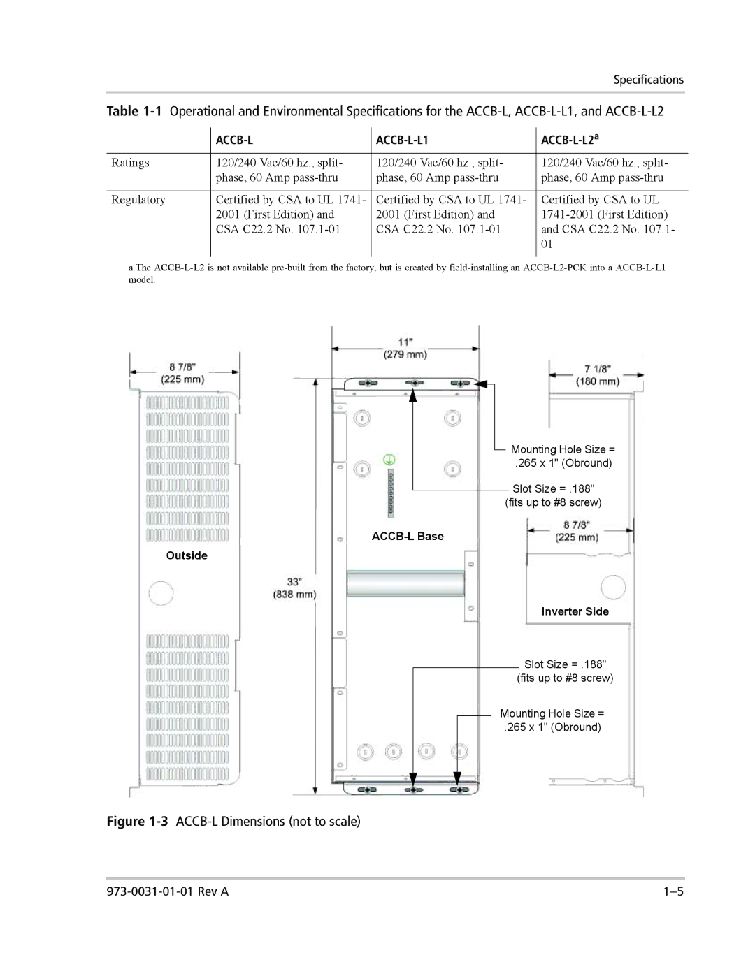 Xantrex Technology ACCB-L-L1 manual 3ACCB-L Dimensions not to scale 