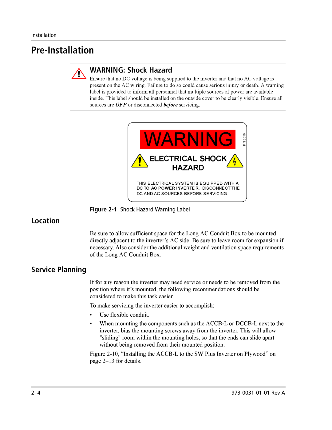 Xantrex Technology ACCB-L-L1 manual Pre-Installation, Location, Service Planning 