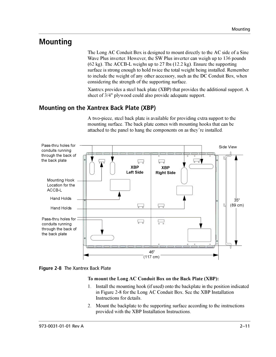 Xantrex Technology ACCB-L-L1 manual Mounting on the Xantrex Back Plate XBP 