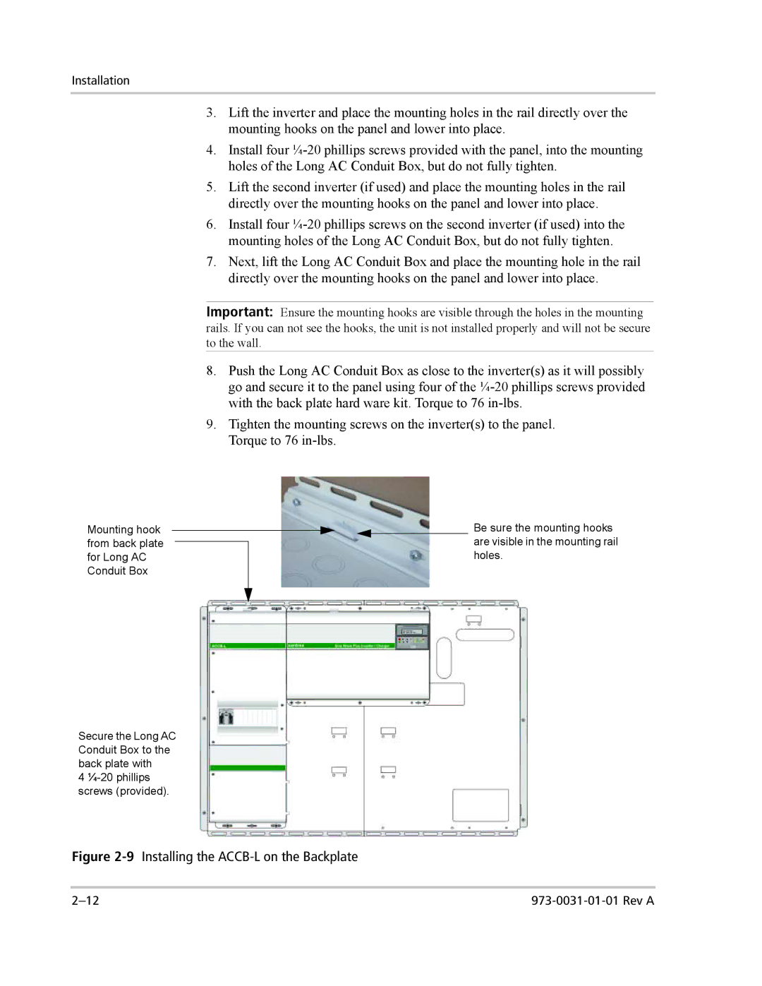 Xantrex Technology ACCB-L-L1 manual 9Installing the ACCB-L on the Backplate 