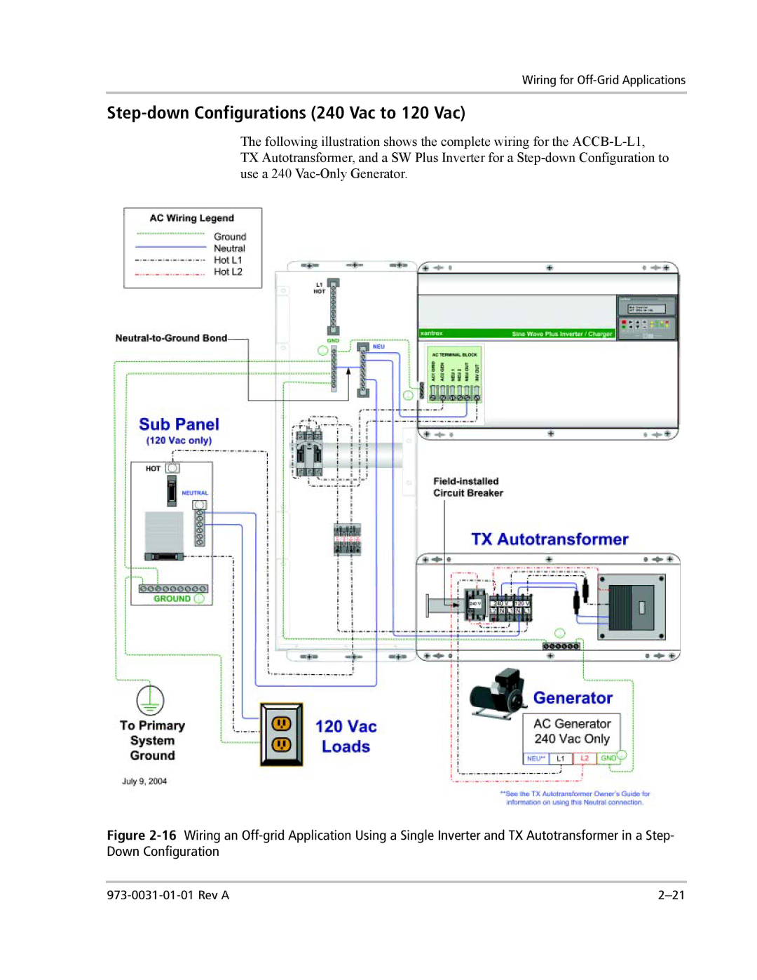 Xantrex Technology ACCB-L-L1 manual Step-down Configurations 240 Vac to 120 Vac 