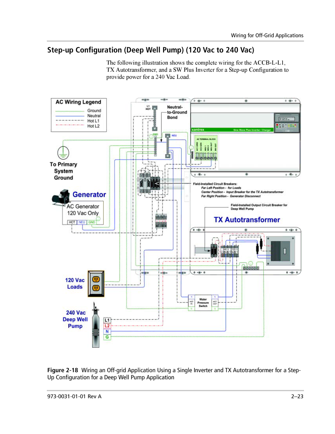 Xantrex Technology ACCB-L-L1 manual Step-up Configuration Deep Well Pump 120 Vac to 240 Vac 