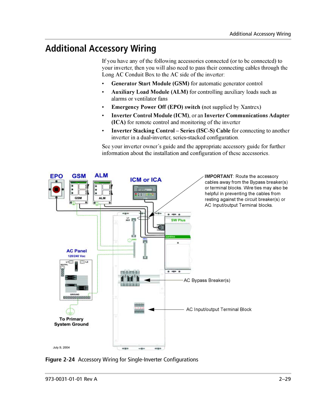 Xantrex Technology ACCB-L-L1 manual Additional Accessory Wiring, 24Accessory Wiring for Single-Inverter Configurations 