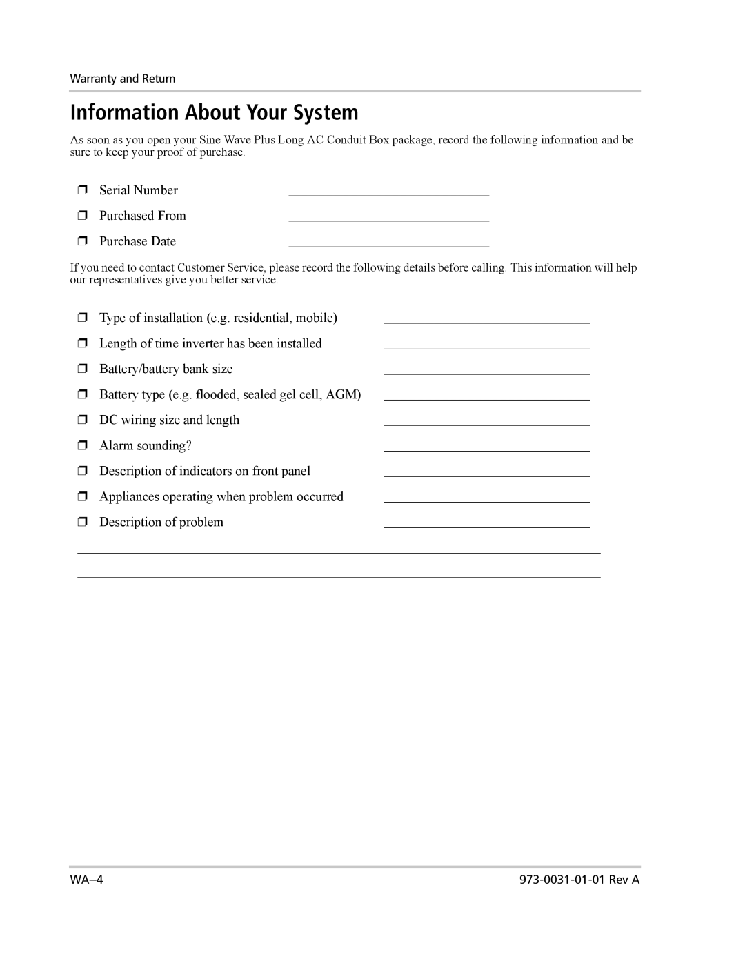 Xantrex Technology ACCB-L-L1 manual Information About Your System, Serial Number Purchased From Purchase Date 