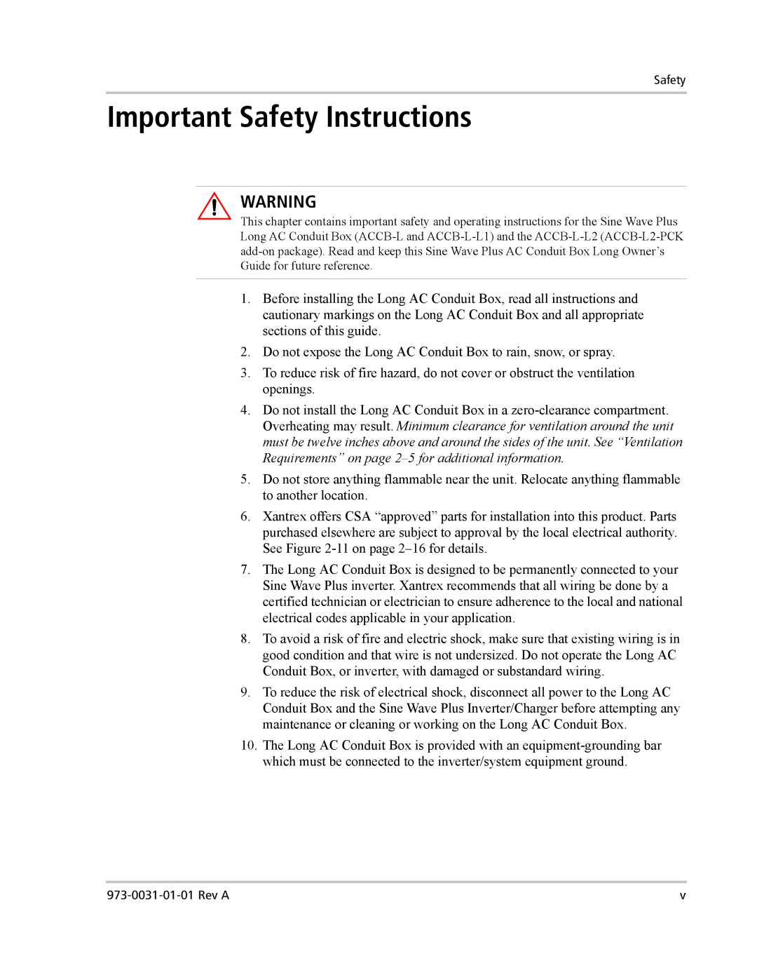 Xantrex Technology ACCB-L-L1 manual Important Safety Instructions 