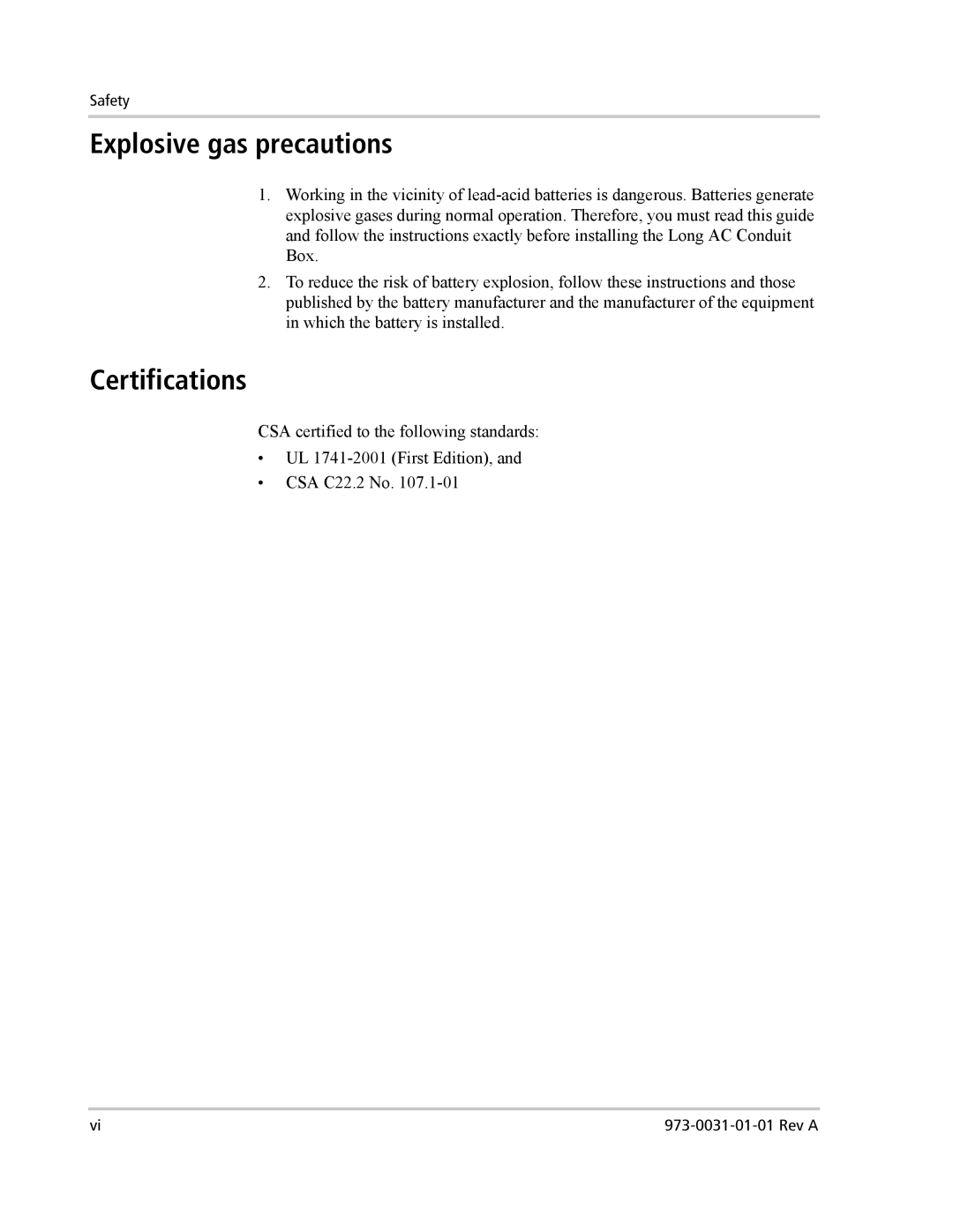 Xantrex Technology ACCB-L-L1 manual Explosive gas precautions, Certifications 