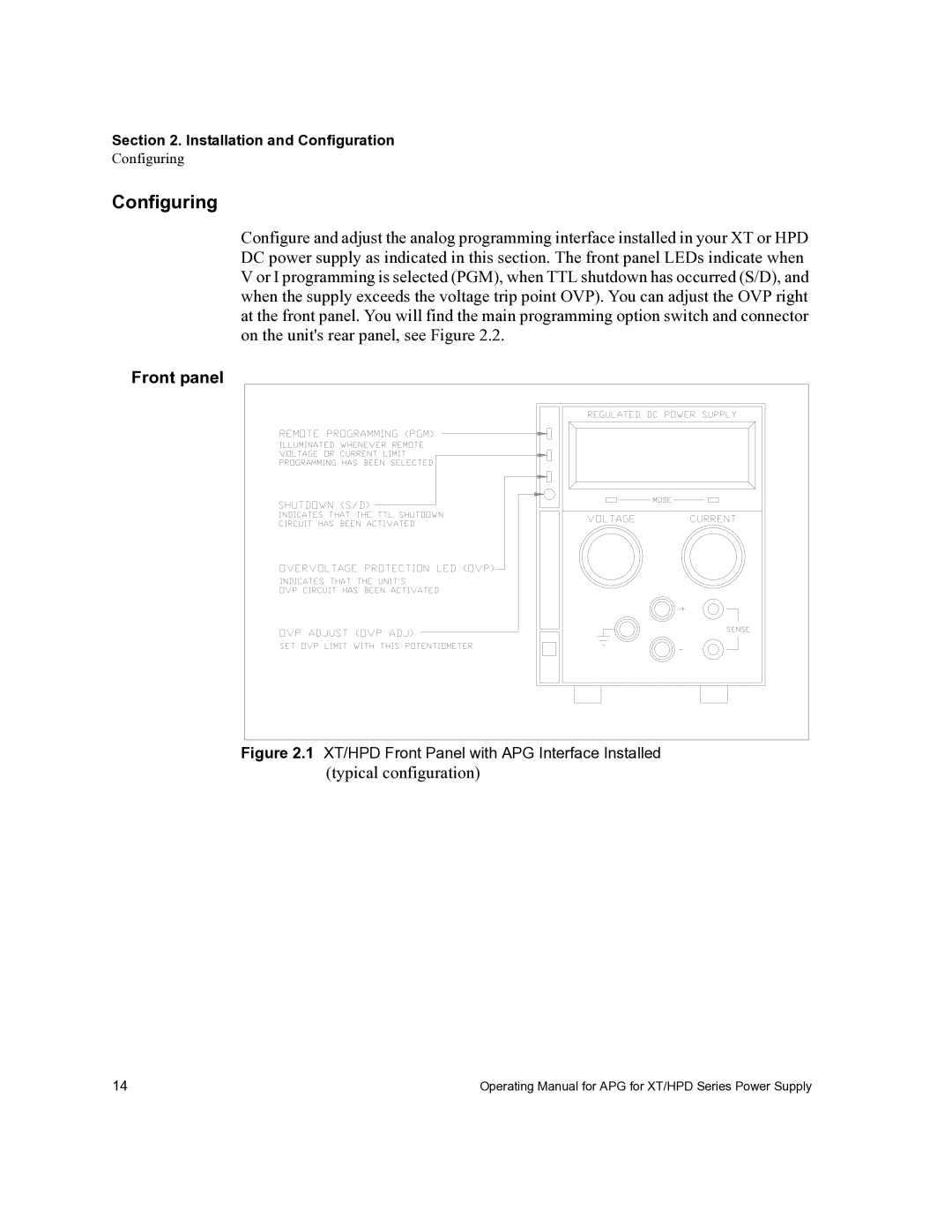 Xantrex Technology APG-HPD, APG-XT manual Configuring, Front panel 