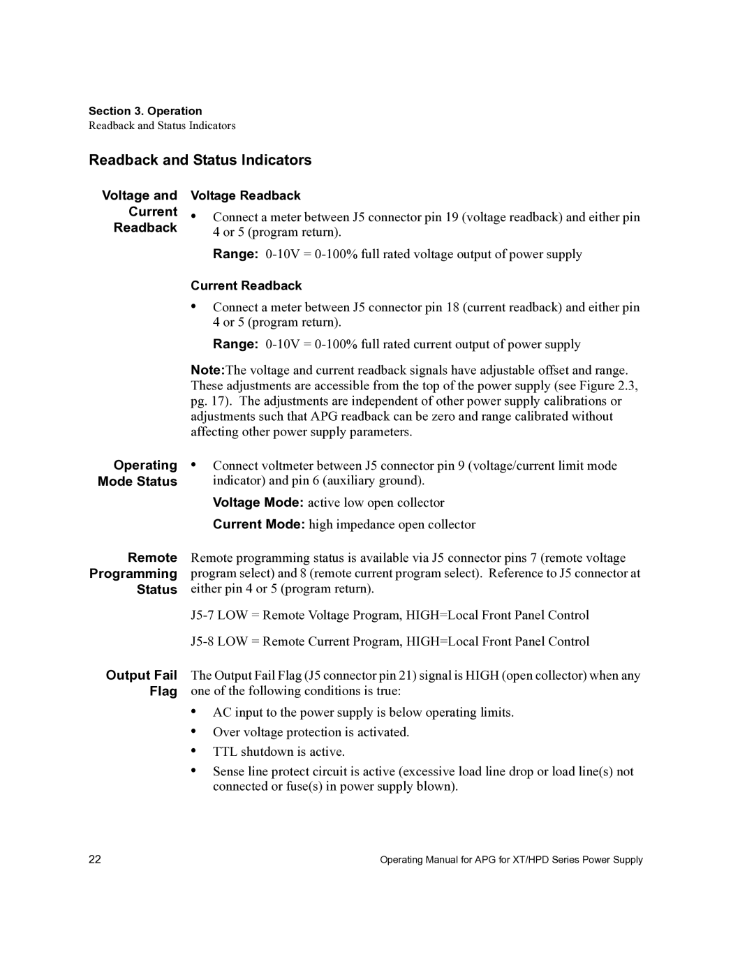 Xantrex Technology APG-HPD, APG-XT manual Readback and Status Indicators 