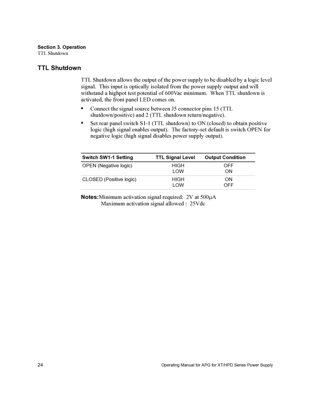 Xantrex Technology APG-HPD, APG-XT manual TTL Shutdown 