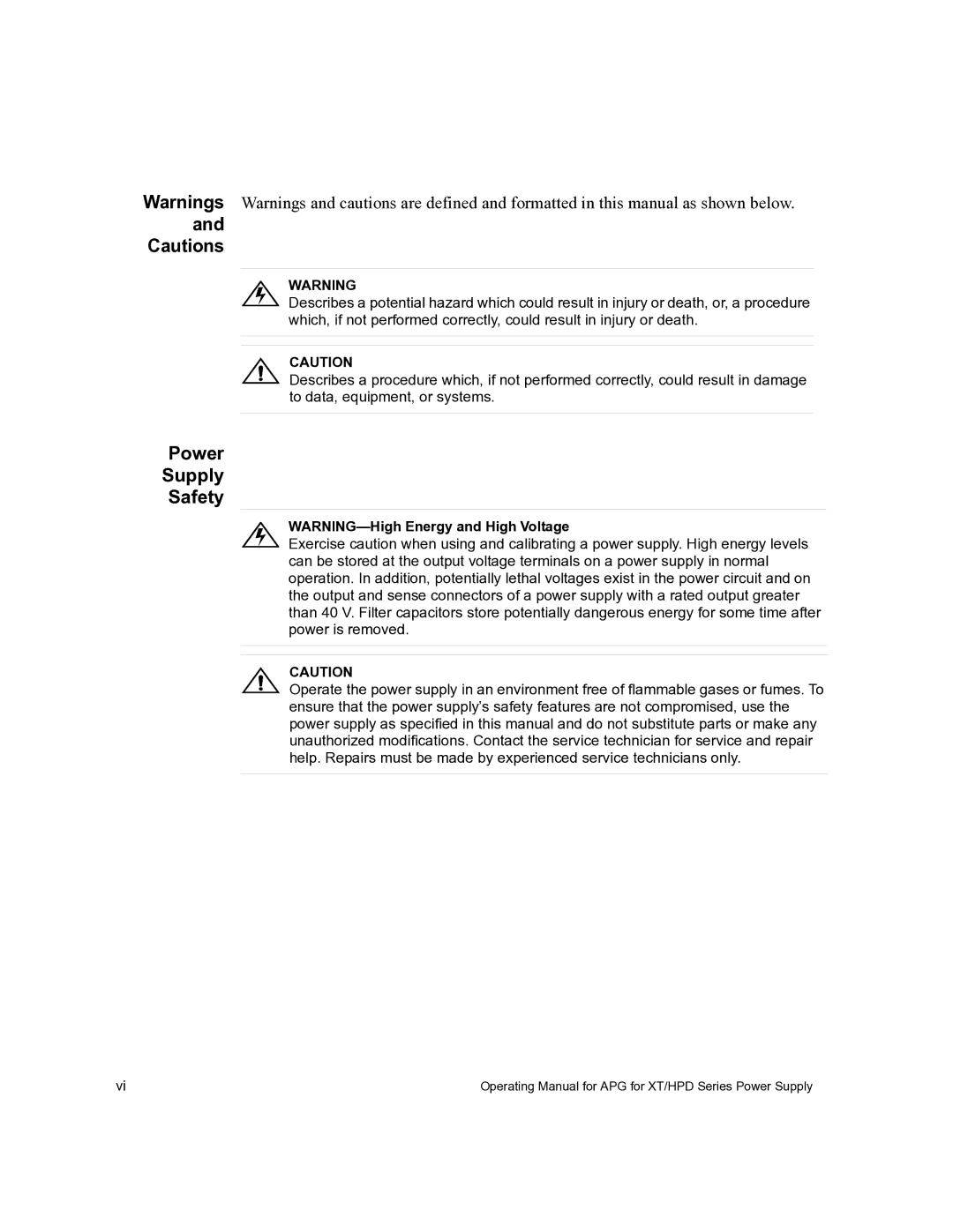 Xantrex Technology APG-HPD, APG-XT manual Power Supply Safety 