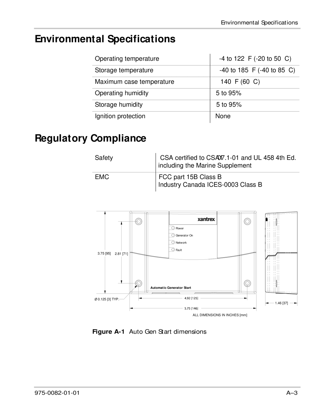 Xantrex Technology Automatic Generator manual Environmental Specifications, Regulatory Compliance 