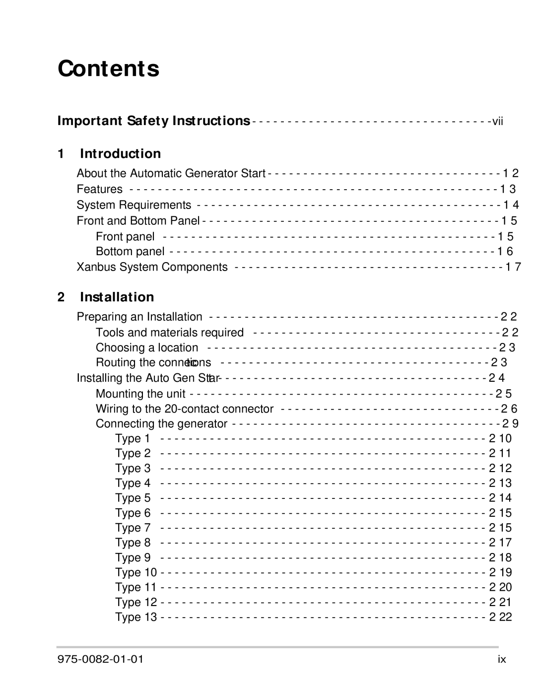 Xantrex Technology Automatic Generator manual Contents 