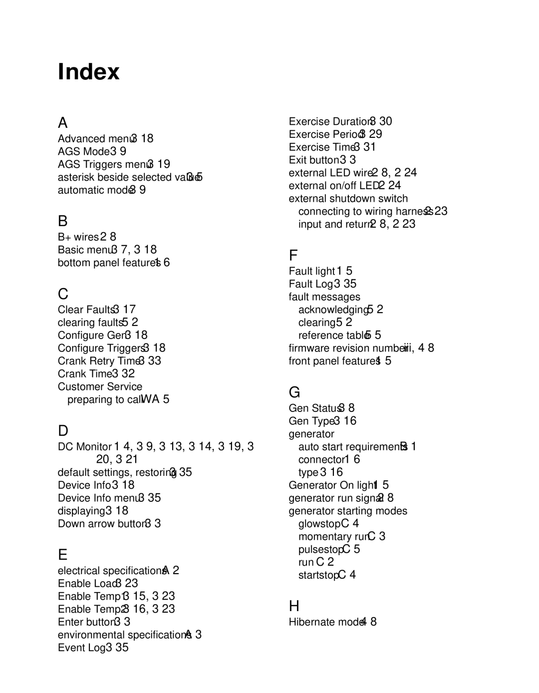 Xantrex Technology Automatic Generator manual Index 