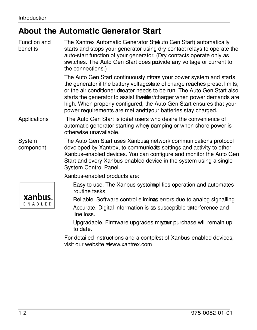 Xantrex Technology manual About the Automatic Generator Start 