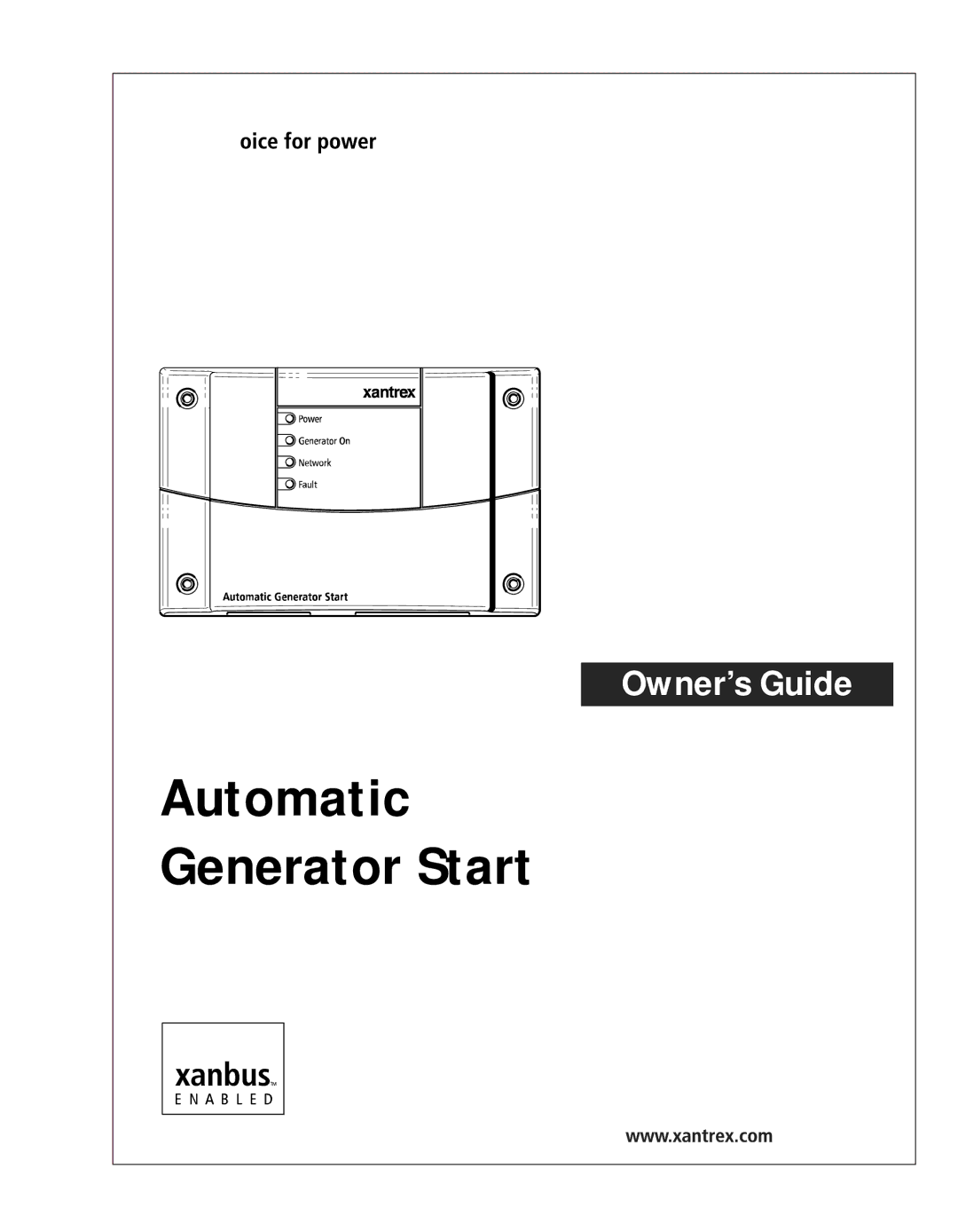 Xantrex Technology Automatic Generator manual 