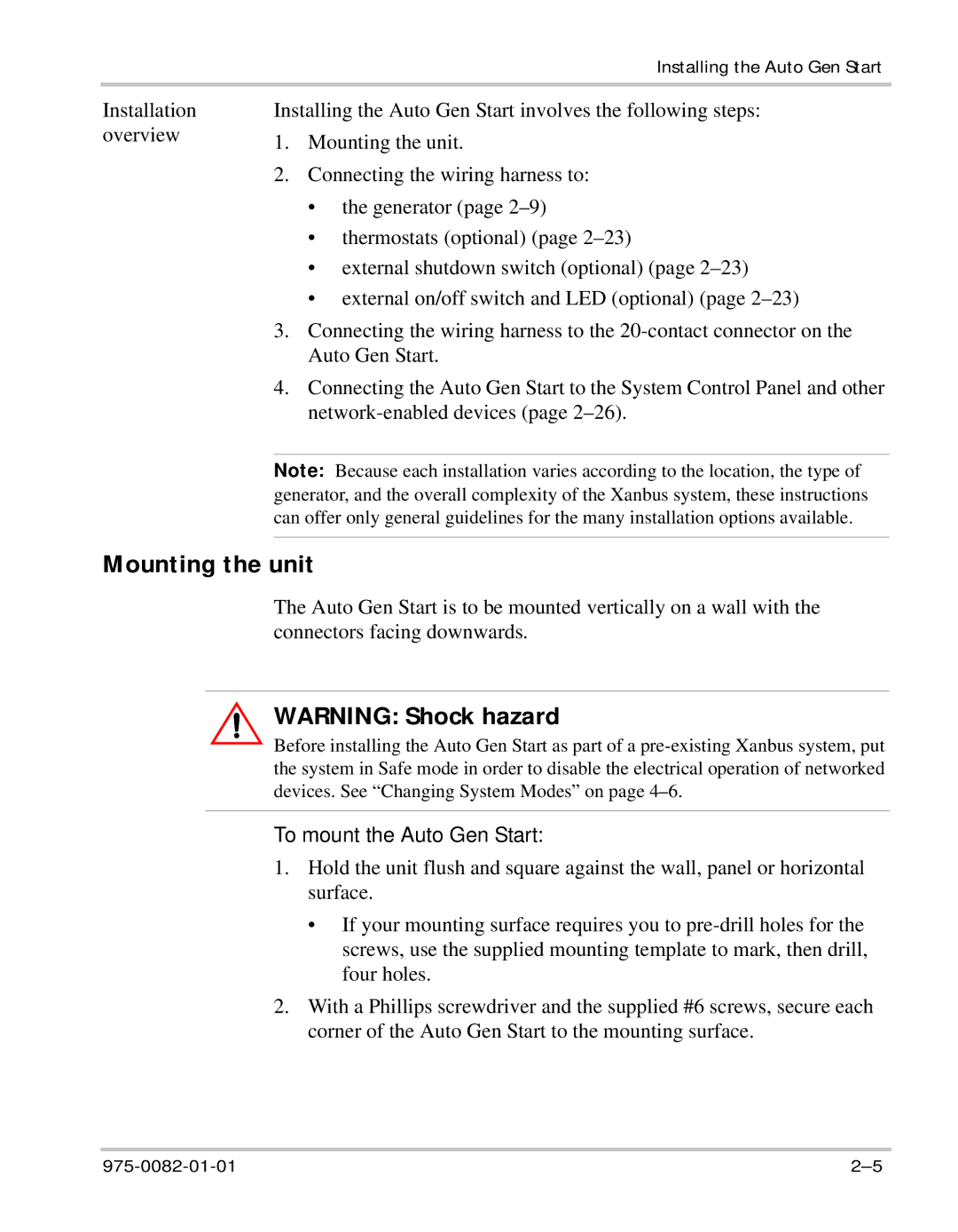 Xantrex Technology Automatic Generator manual Mounting the unit, To mount the Auto Gen Start 