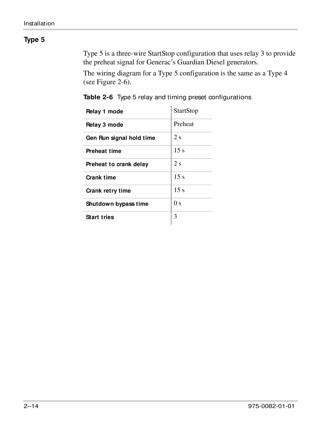 Xantrex Technology Automatic Generator manual 6Type 5 relay and timing preset configurations 