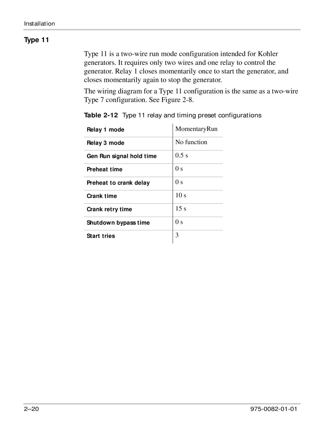 Xantrex Technology Automatic Generator manual 12Type 11 relay and timing preset configurations 