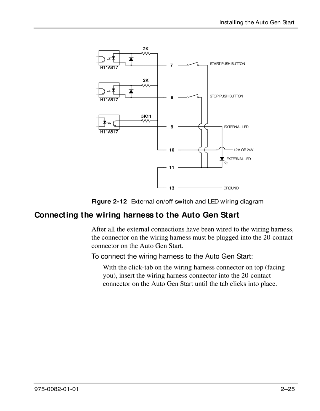 Xantrex Technology Automatic Generator manual Connecting the wiring harness to the Auto Gen Start 