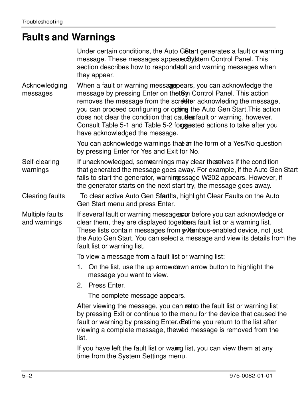 Xantrex Technology Automatic Generator manual Faults and Warnings, To view a message from a fault list or warning list 