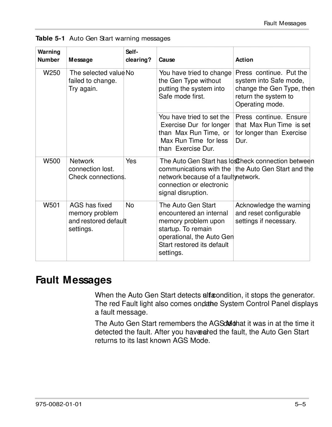 Xantrex Technology Automatic Generator manual Fault Messages 