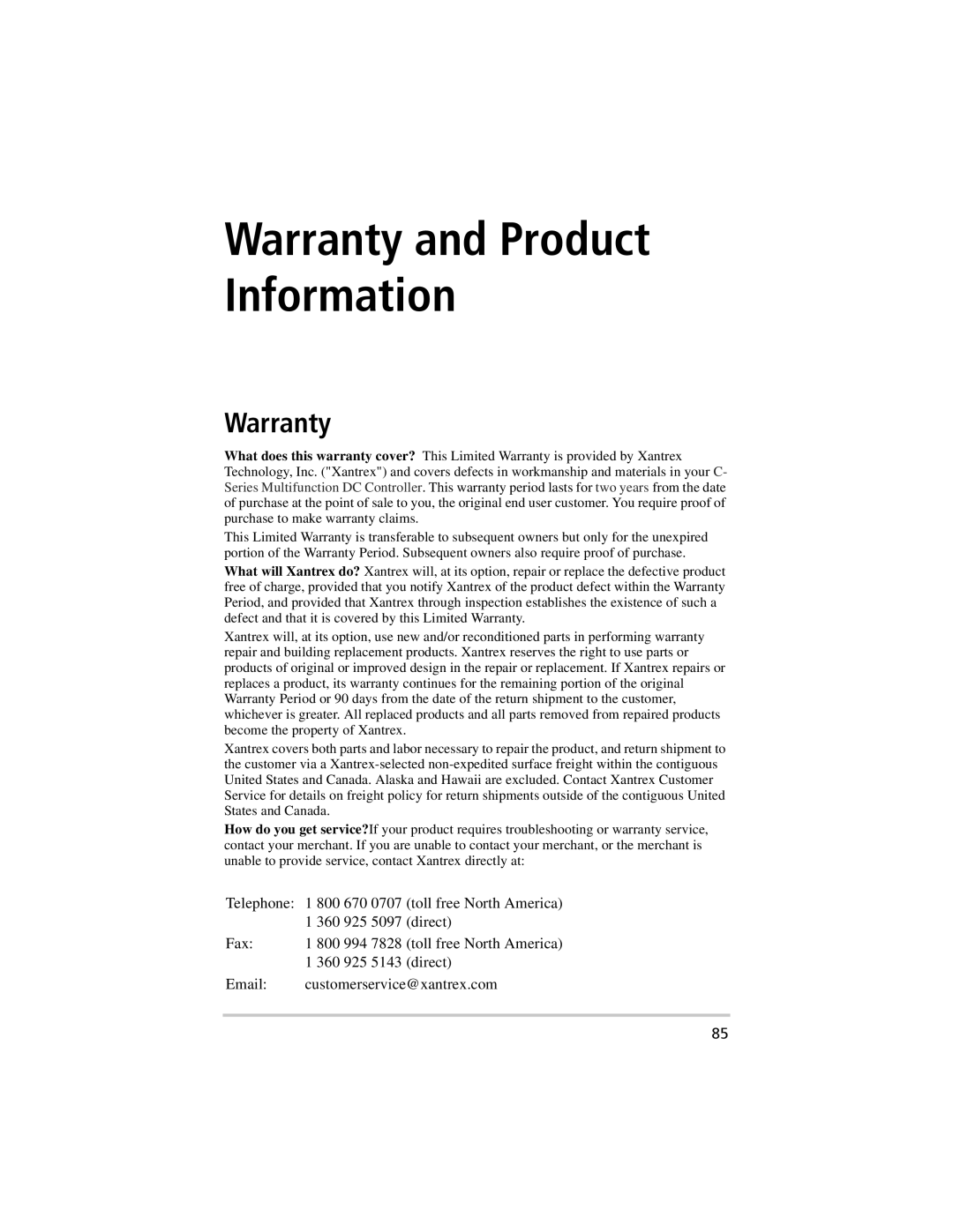 Xantrex Technology C35, C40, C60 owner manual Warranty and Product Information 