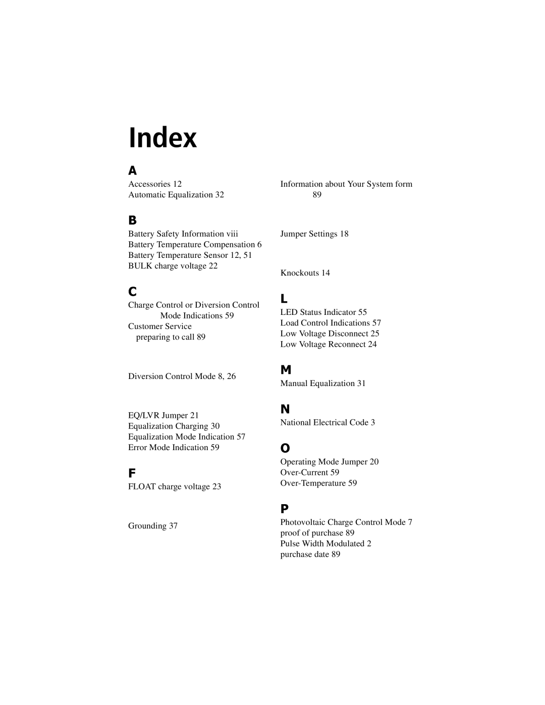 Xantrex Technology C35, C40, C60 owner manual Index 