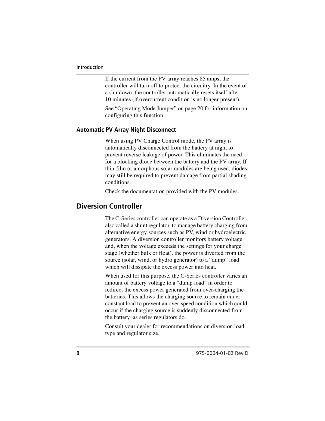 Xantrex Technology C40, C35, C60 owner manual Diversion Controller, Automatic PV Array Night Disconnect 