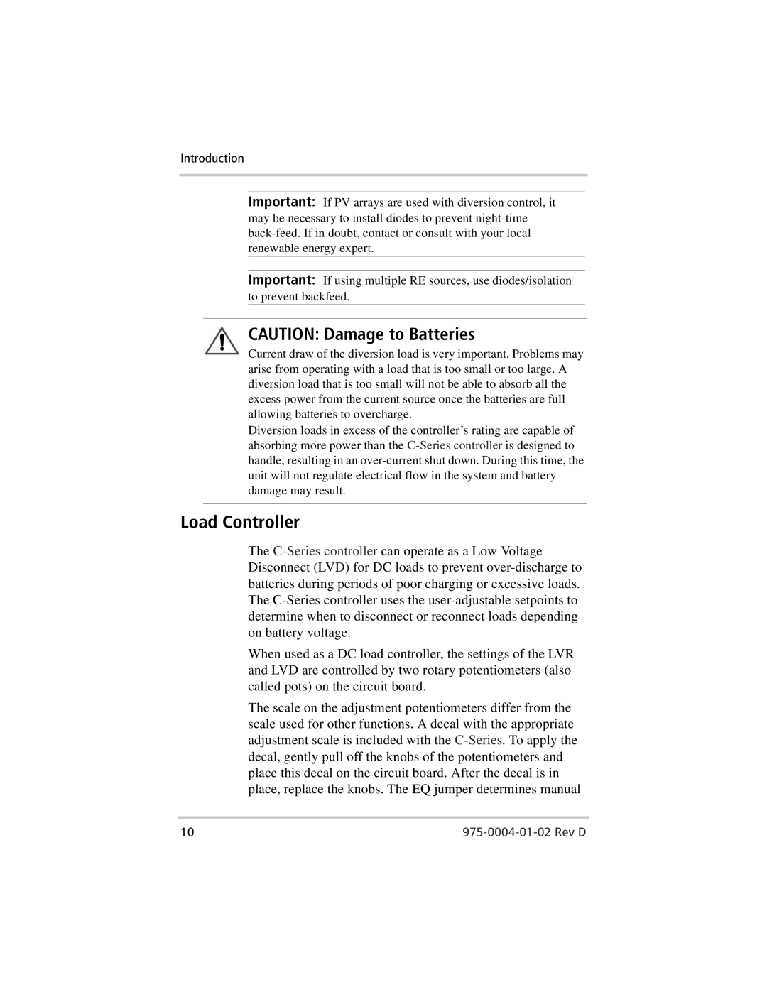 Xantrex Technology C35, C40, C60 owner manual Load Controller 