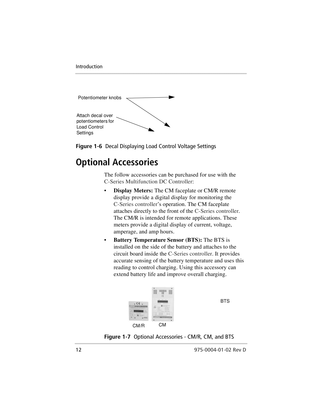 Xantrex Technology C60, C35, C40 owner manual Optional Accessories, 6Decal Displaying Load Control Voltage Settings 