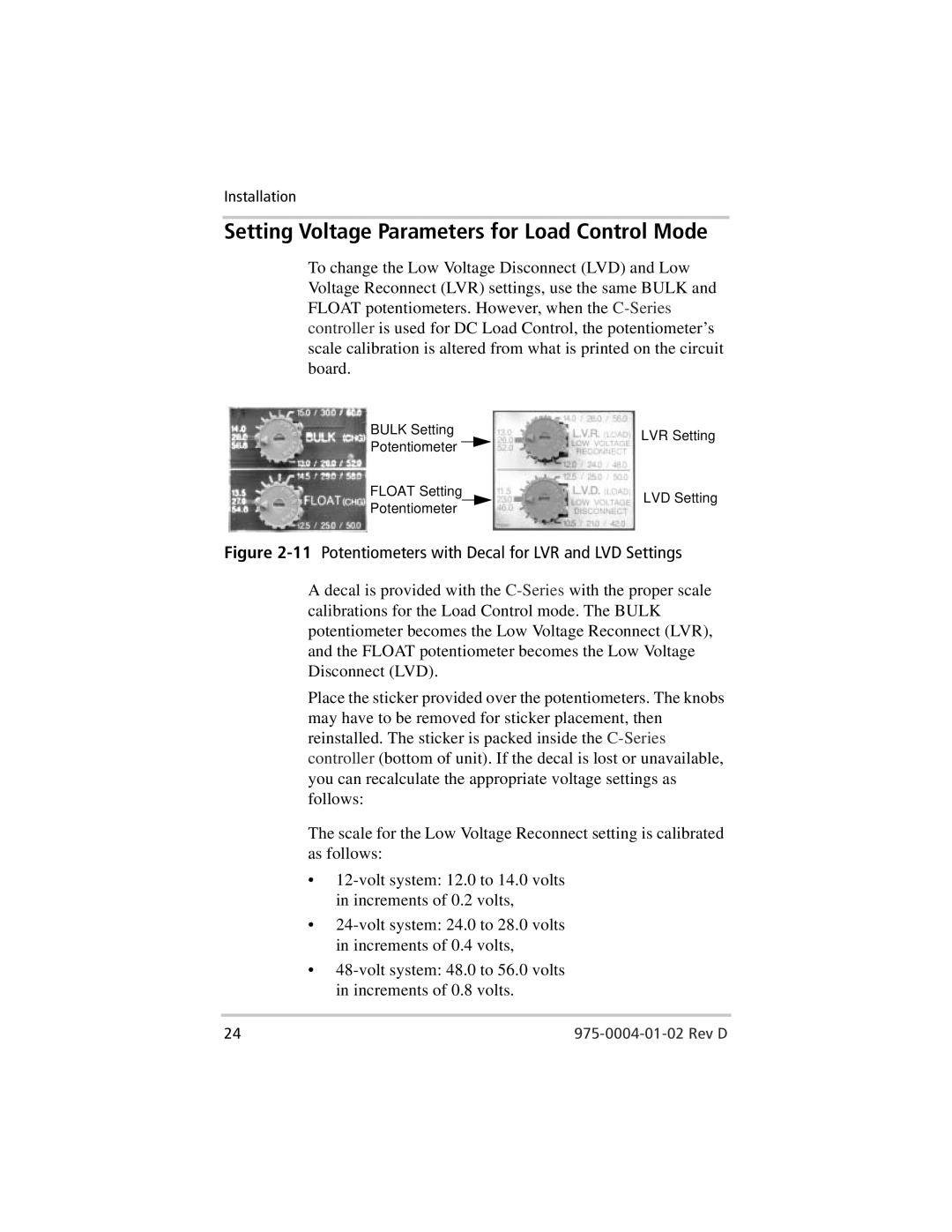 Xantrex Technology C60, C35, C40 owner manual Setting Voltage Parameters for Load Control Mode 