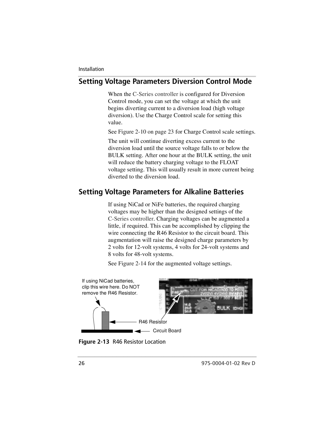 Xantrex Technology C40, C35, C60 owner manual Setting Voltage Parameters Diversion Control Mode 