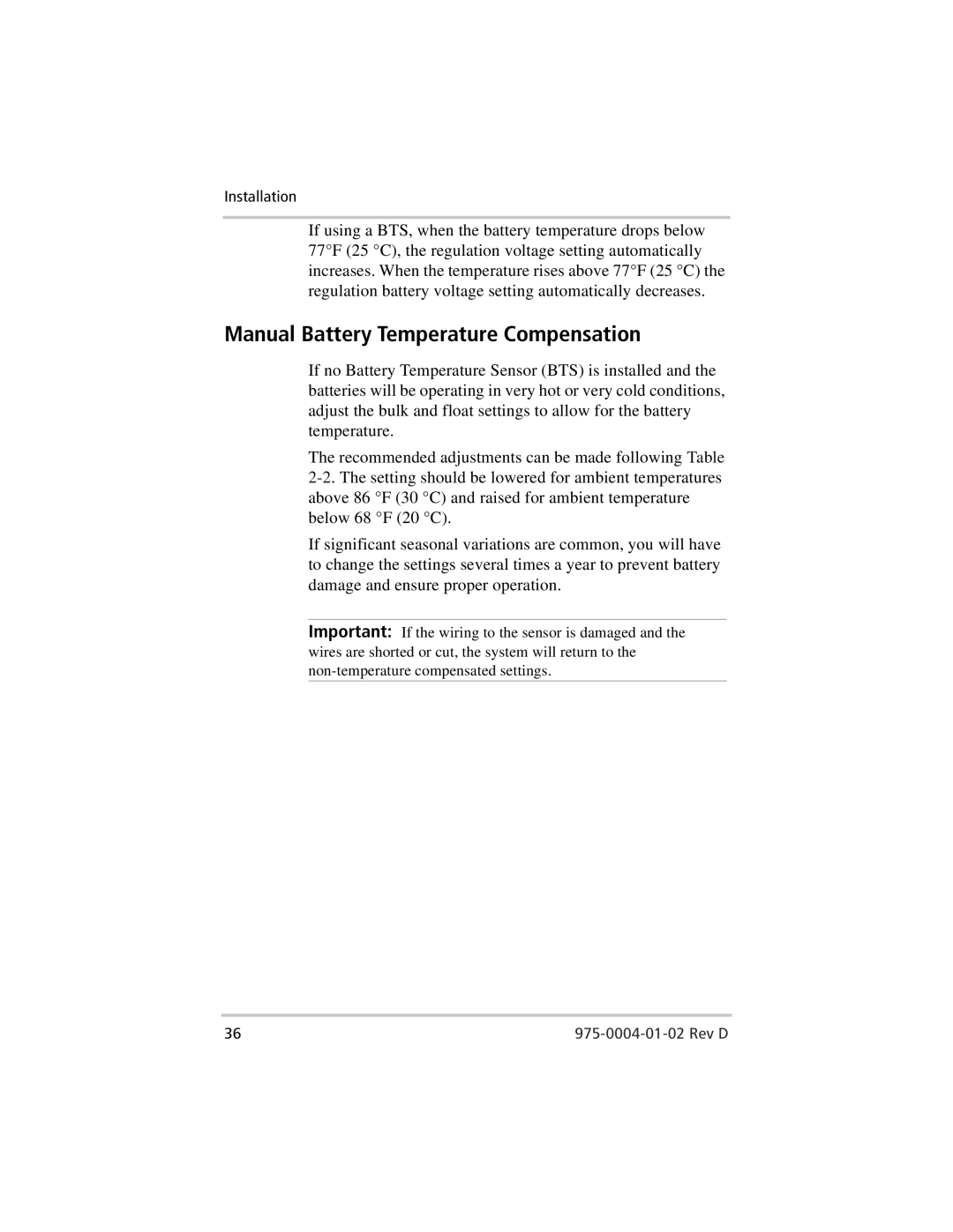 Xantrex Technology C60, C35, C40 owner manual Manual Battery Temperature Compensation 